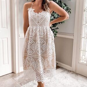 Chicwish Moonlit Night Cross Back Crochet Cami Dress